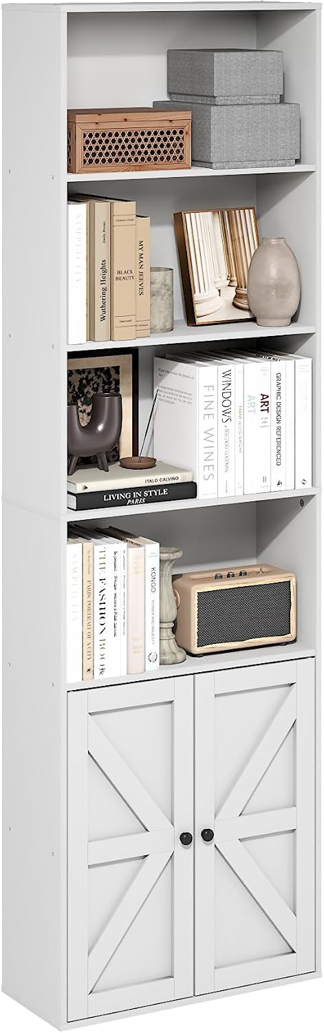 Furinno Jensen Libreria 6 Ripiani con Ante Bianca