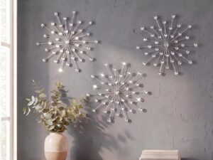 Set 3 decorazioni parete metallo argentato con strass ZEXUIRU