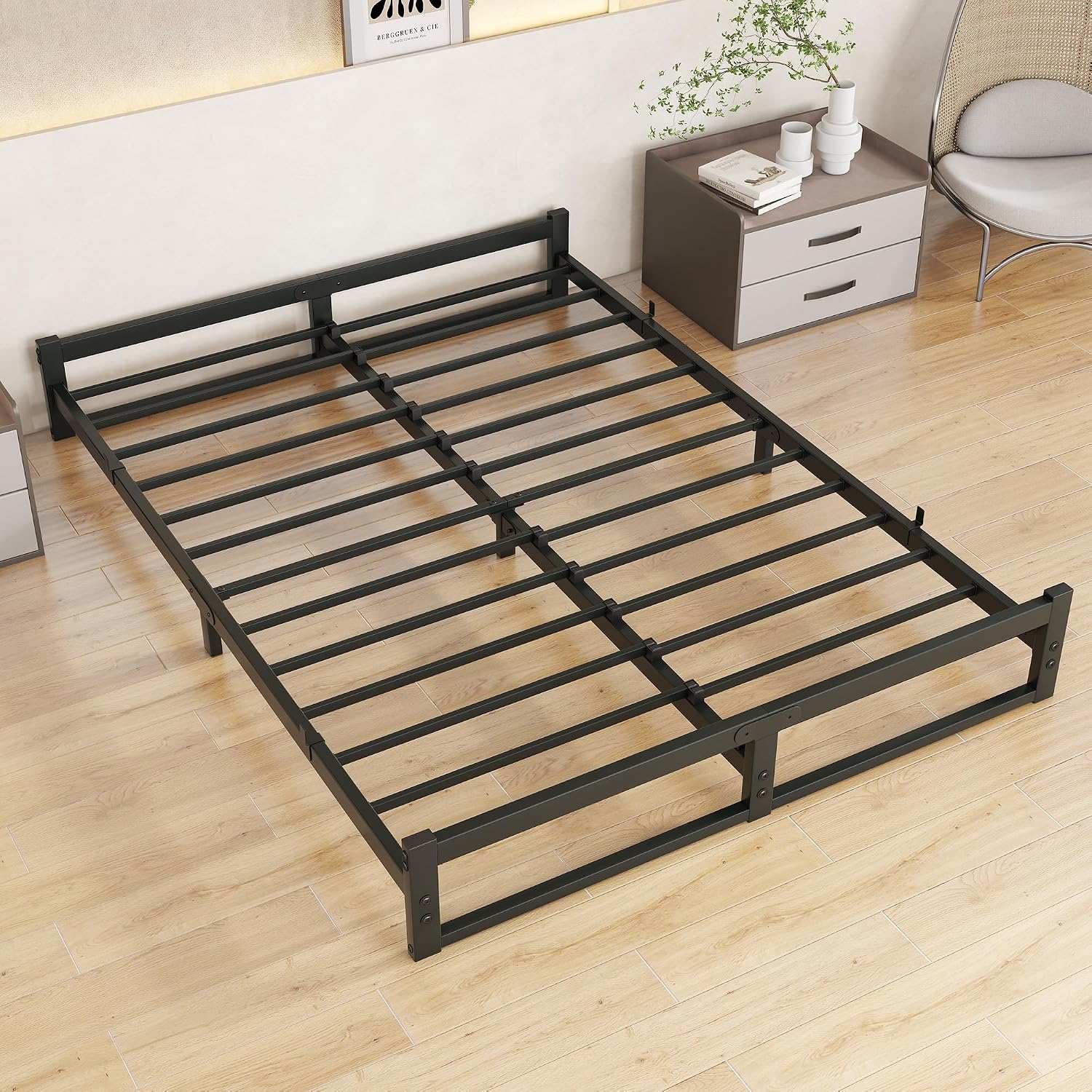 Telaio letto king size basso 15,2 cm in metallo nero