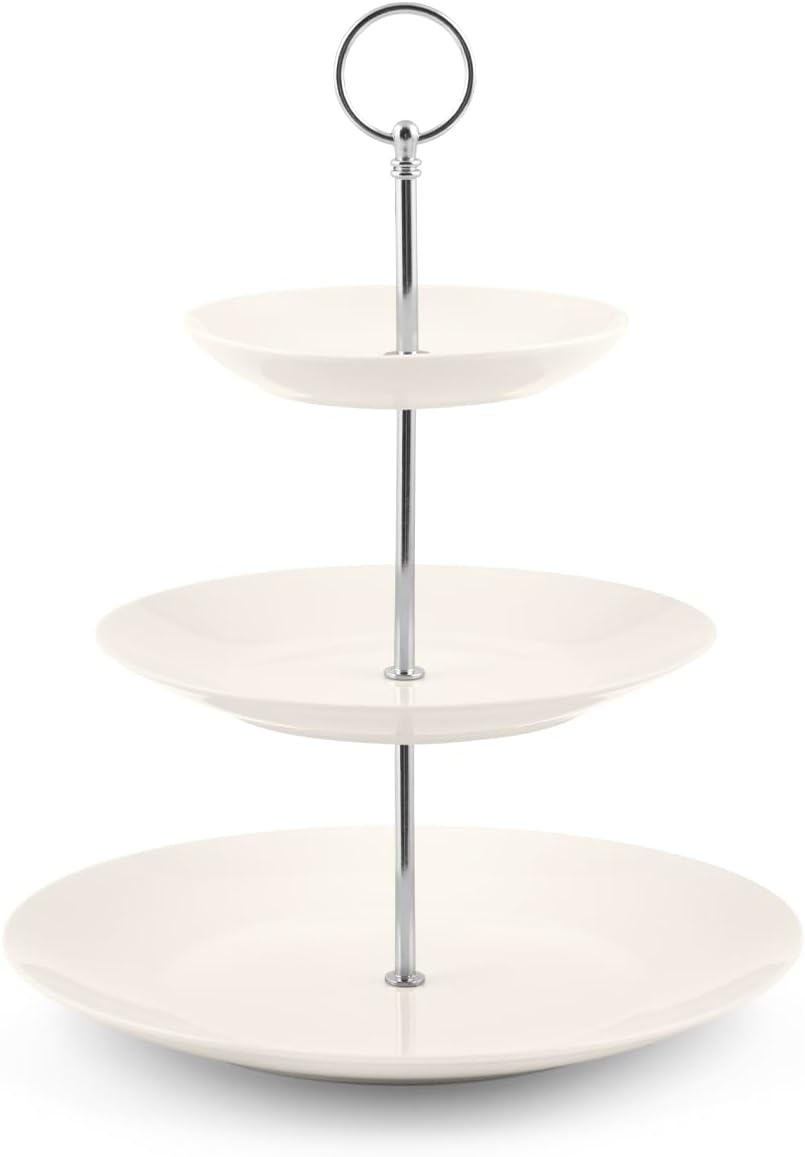 H&H Alzata 3 Piani in Bone China Avorio – Elegante Espositore Dolci