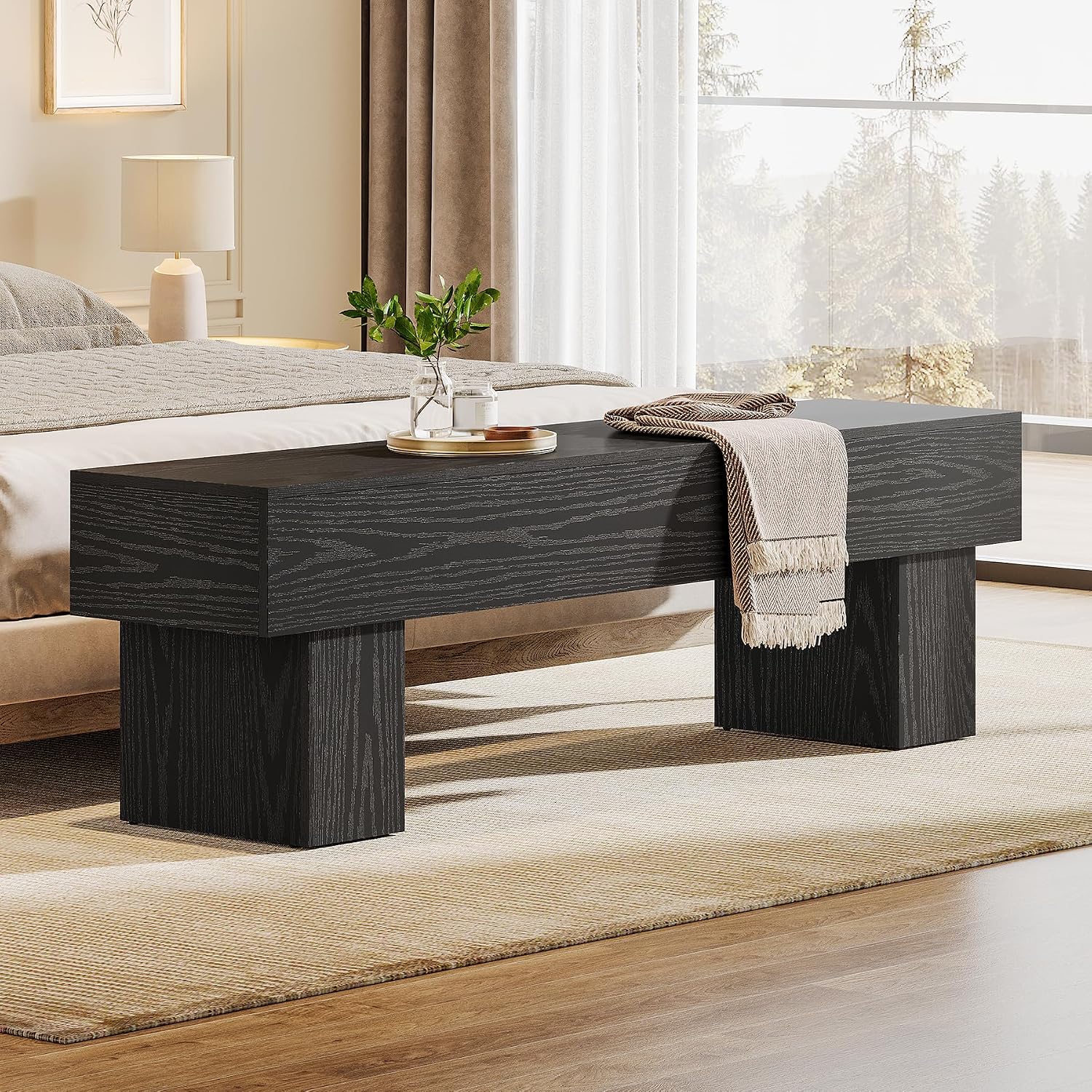 Tribesigns Panca 160 cm in legno nero - Stile rustico