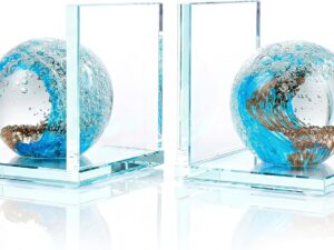 Fermalibri in vetro L con onde marine - Azzurri