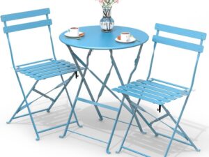 VOUNOT® Set Bistrot 3pz Pieghevole Acciaio Blu