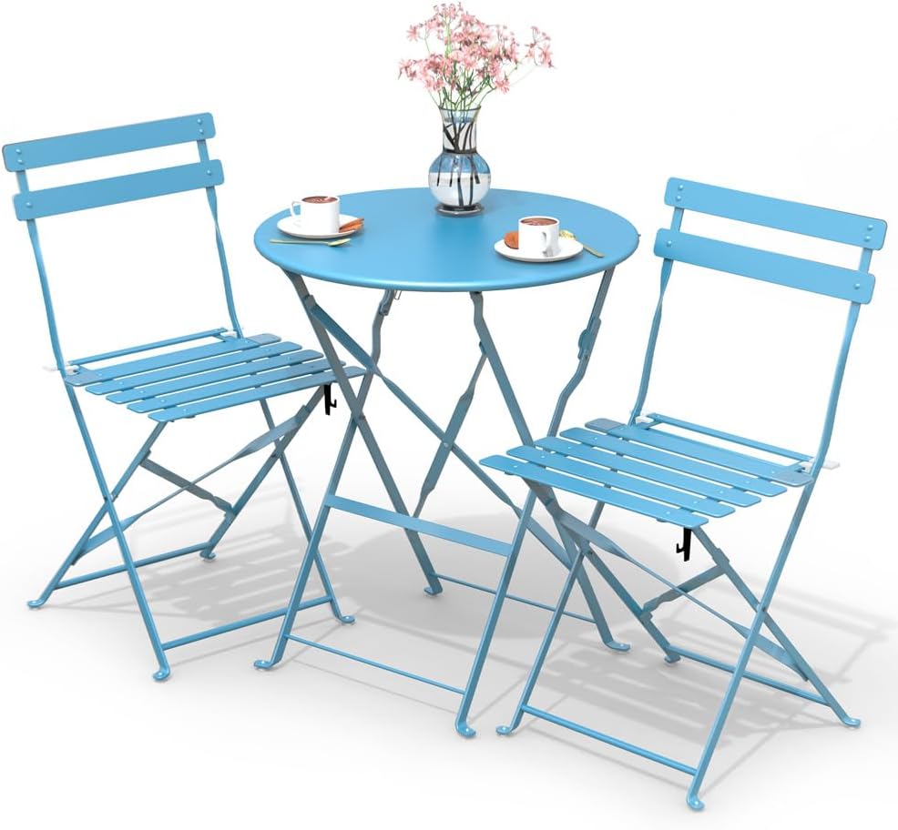VOUNOT® Set Bistrot 3pz Pieghevole Acciaio Blu