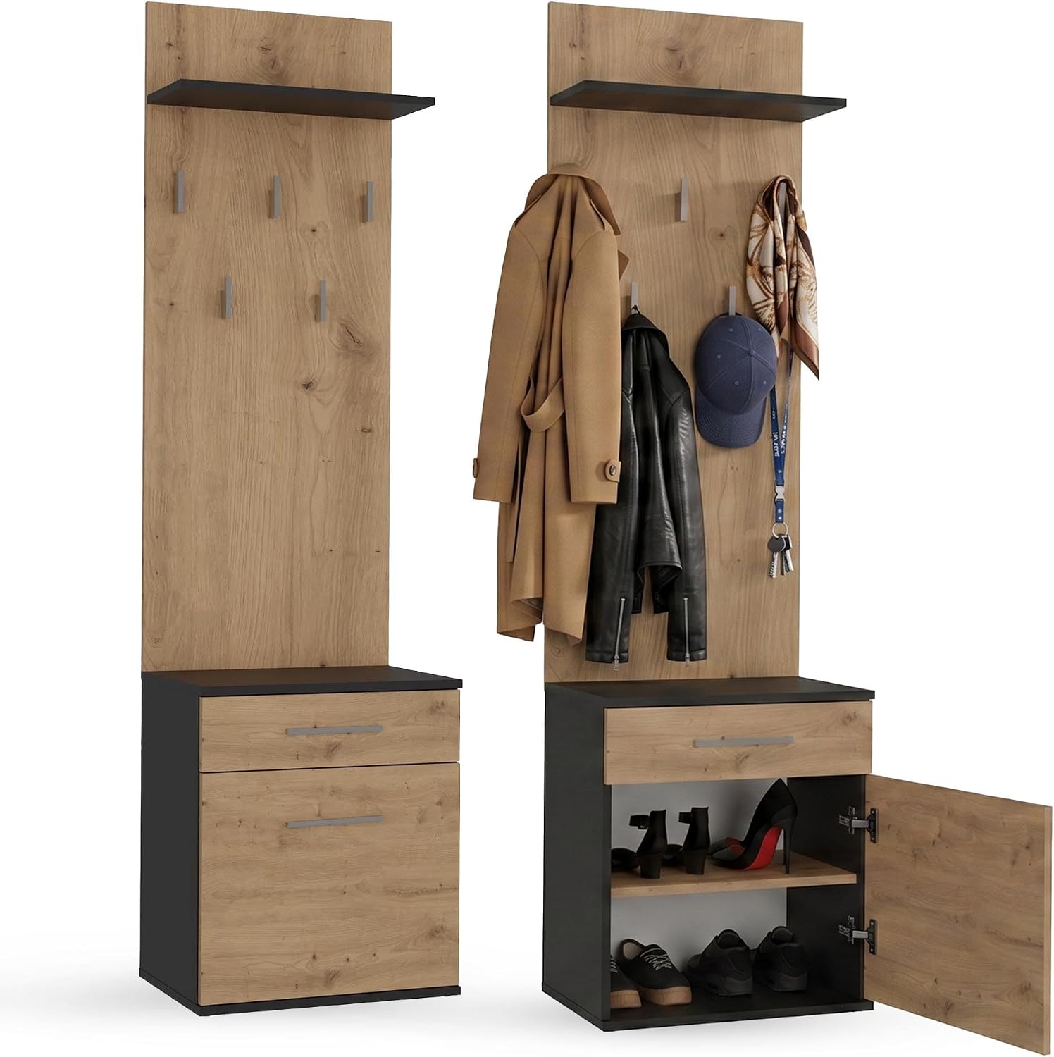 CDF Appendiabiti Ingresso con Panca e Scarpiera Antracite/Rovere