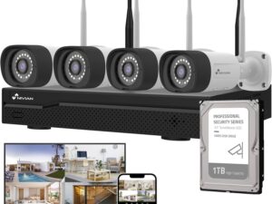 NIVIAN Kit Videosorveglianza WiFi 2K 4 Telecamere + NVR 1TB