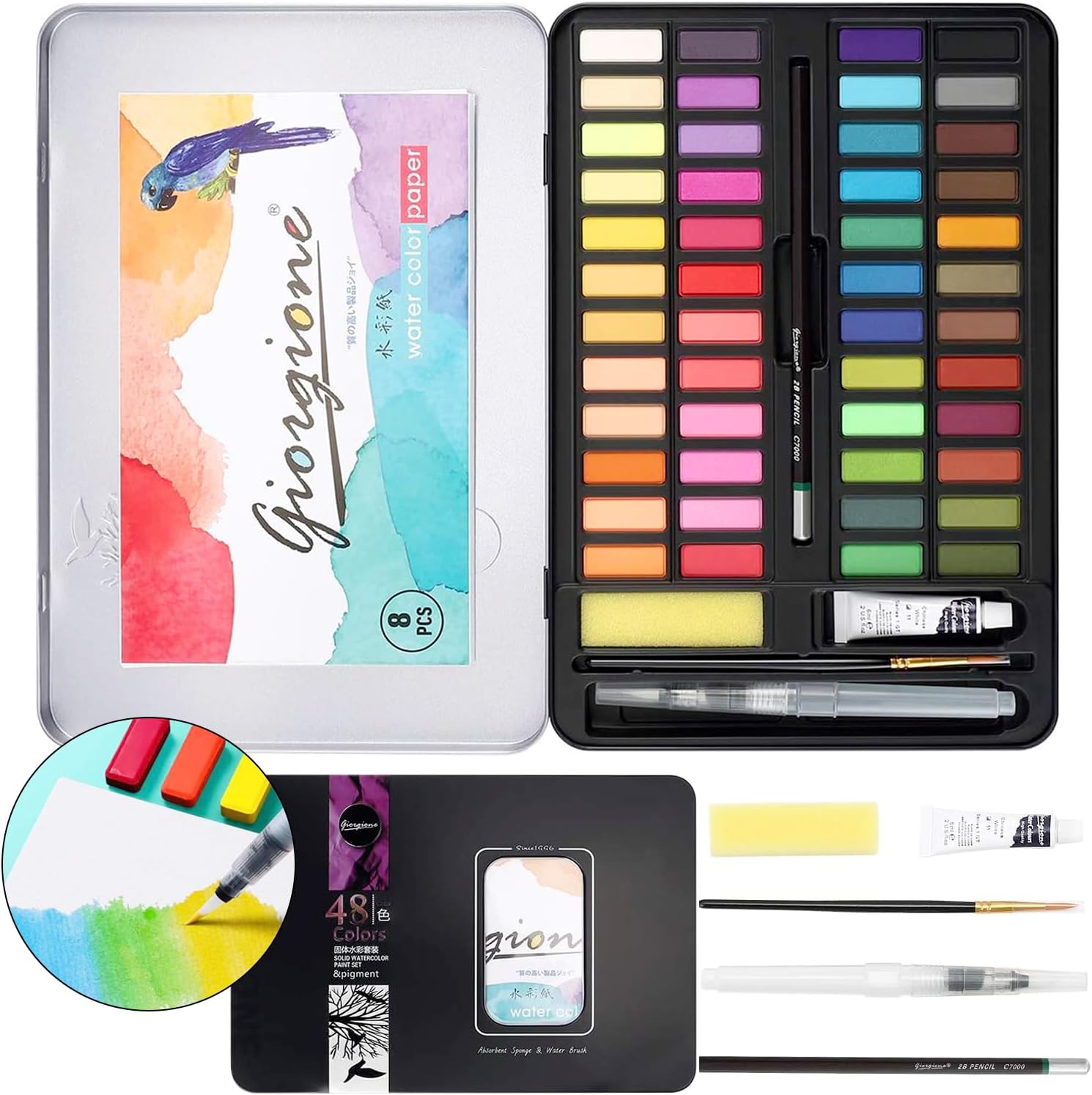 Set Acquerelli 48 Colori Professionali con Accessori