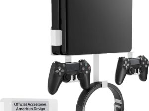Supporto parete gaming PS4 Slim con 2 controller e gancio cuffie