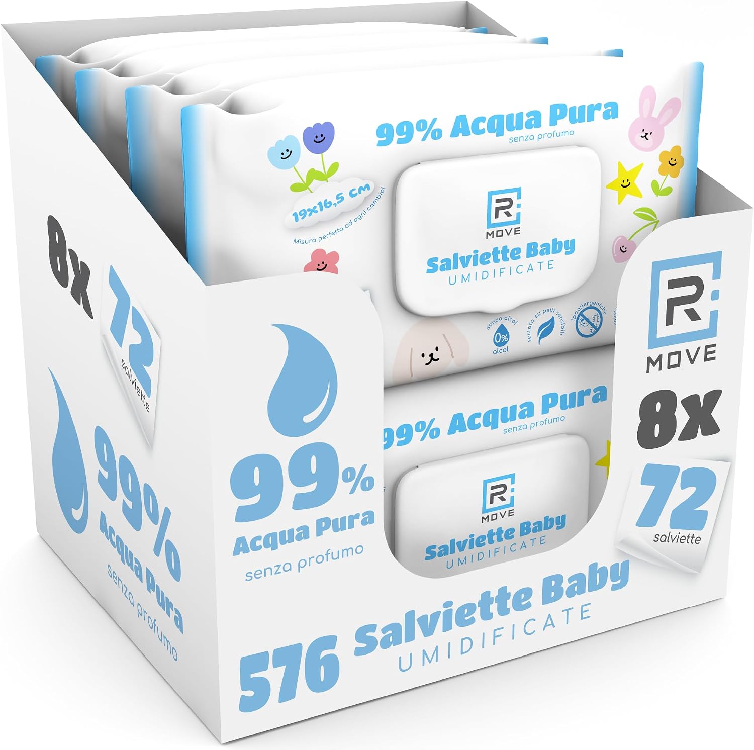 R MOVE 576 salviettine neonato umidificate 99% acqua pura