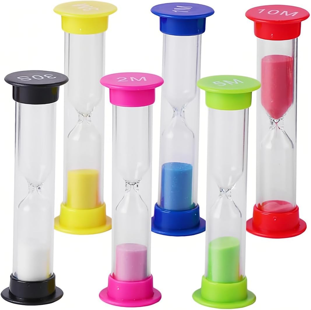 Set 6 clessidre colorate, timer 30 sec - 10 min per scuola/ufficio