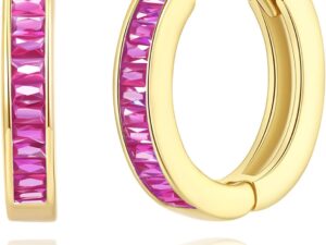 Orecchini Huggie oro rosa 14k con zirconi rosa