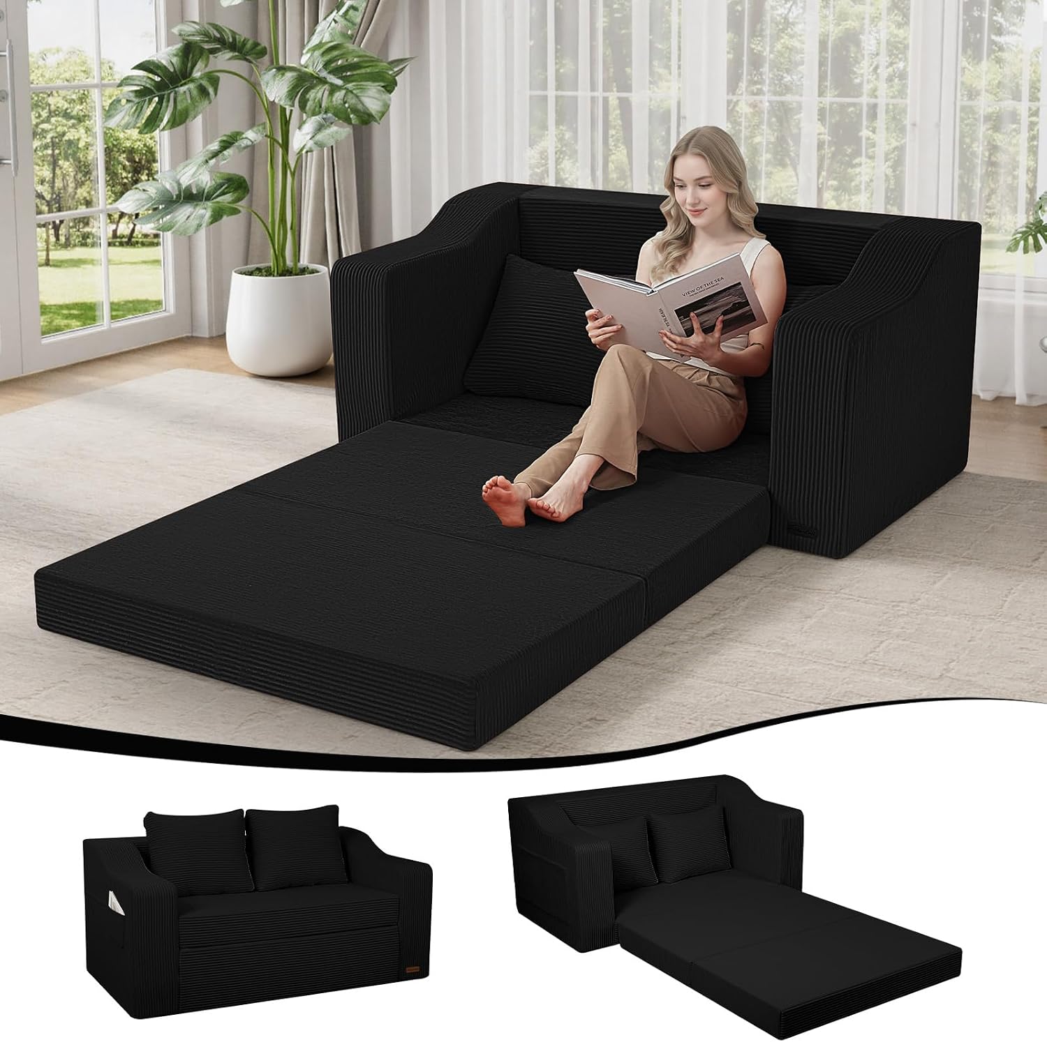Divano letto convertibile MeMoreCool in velluto nero
