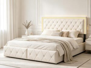 Letto Matrimoniale Contenitore 160x200 Bianco Sporco con LED