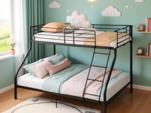 DORAFAIR Letto a Castello 3 Posti Metallo 90x200/140x200 cm Nero